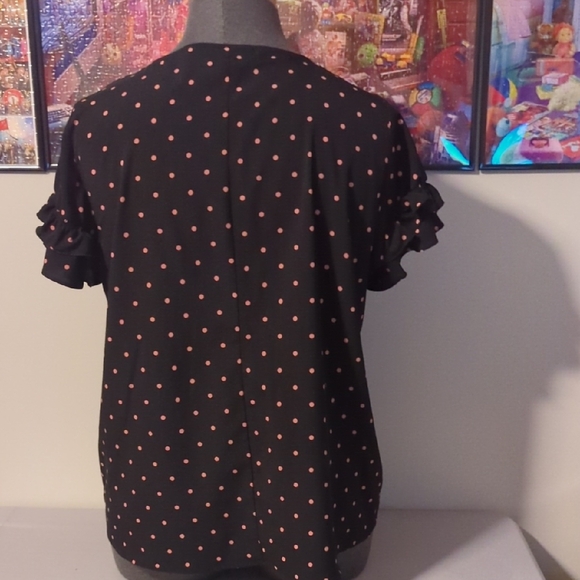 Lane Bryant Black and Pink Dot Blouse - Picture 4 of 5